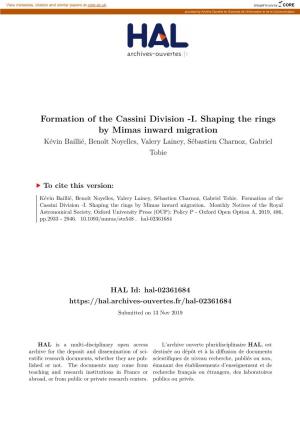 Formation of the Cassini Division -I. Shaping the Rings by Mimas Inward Migration Kévin Baillié, Benoît Noyelles, Valery Lainey, Sébastien Charnoz, Gabriel Tobie