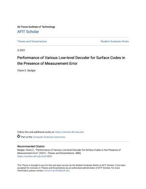 Performance of Various Low-Level Decoder for Surface Codes in the Presence of Measurement Error