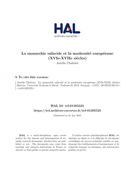 La Monarchie Safavide Et La Modernité Européenne (Xvie-Xviie Siècles)