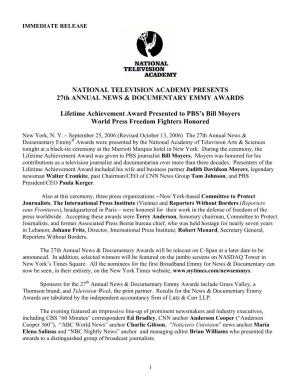 NATIONAL TELEVISION ACADEMY PRESENTS 27Th ANNUAL NEWS & DOCUMENTARY EMMY AWARDS