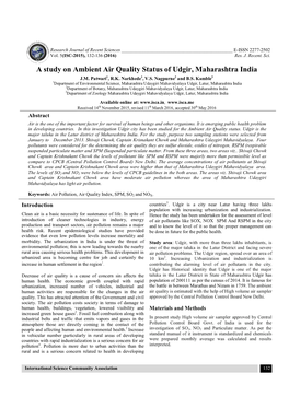 A Study on Ambient Air Quality Status of Udgir, Maharashtra India J.M