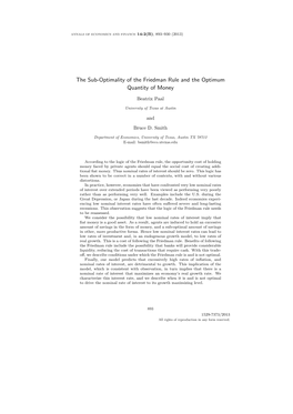 The Sub-Optimality of the Friedman Rule and the Optimum Quantity of Money