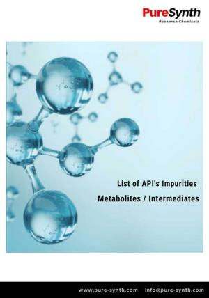 List of API's Impurities 2019.Pdf