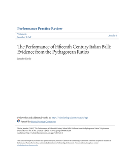 The Performance of Fifteenth Century Italian Balli