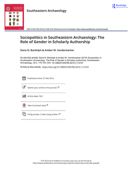 Sociopolitics in Southeastern Archaeology: the Role of Gender in Scholarly Authorship