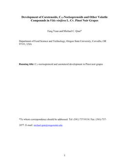 Development of Carotenoids, C13-Norisoprenoids and Other Volatile Compounds in Vitis Vinifera L