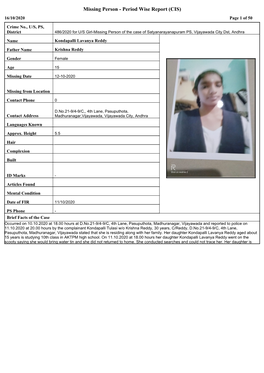 Missing Person - Period Wise Report (CIS) 16/10/2020 Page 1 of 50