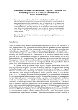 The Hidden Face of the New Millennium: Migrant Exploitation and Reader Expectations in Monica Ali’S in the Kitchen Patricia Bastida-Rodríguez