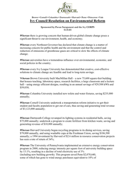 Ivy Council Resolution on Environmental Reform