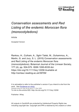 Conservation Assessments and Red Listing of the Endemic Moroccan Flora (Monocotyledons)