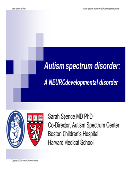 Autism Spectrum Disorder: a Neurodevelopmental Disorder