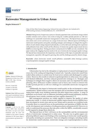 Rainwater Management in Urban Areas
