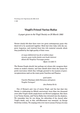 Virgil's Friend Varius Rufus