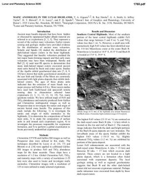 MAFIC ANOMOLIES in the LUNAR HIGHLANDS. T. A. Giguere1,2, B