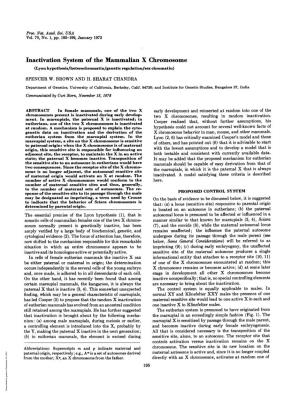 Inactivation System of the Mammalian X Chromosome (Lyon Hypothesis/Heterochromatin/Genetic Regulation/Sex Chromatin) SPENCER W