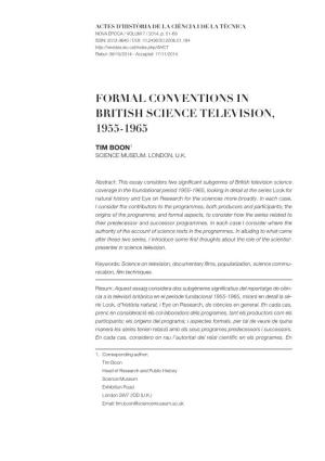 Formal Conventions in British Science Television, 1955-1965