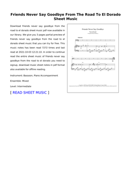 Sheet Music of Friends Never Say Goodbye from the Road to El Dorado You Need to Signup, Download Music Sheet Notes in Pdf Format Also Available for Offline Reading