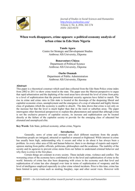 A Political Economy Analysis of Urban Crime in Edo State Nigeria