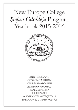 New Europe College Yearbook 2015-2016