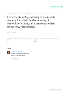 Archaeoentomological Study of the Insects Remains Found Within the Mummy of Namenkhet Amon, San Lazzaro Armenian Monastery, Venice/Italy)