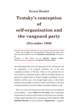 Trotsky's Conception of Self-Organisation and the Vanguard