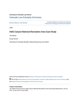 Hells Canyon National Recreation Area Case Study