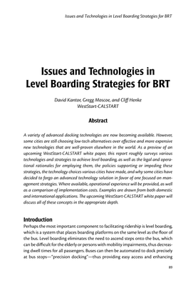 Issues and Technologies in Level Boarding Strategies for BRT
