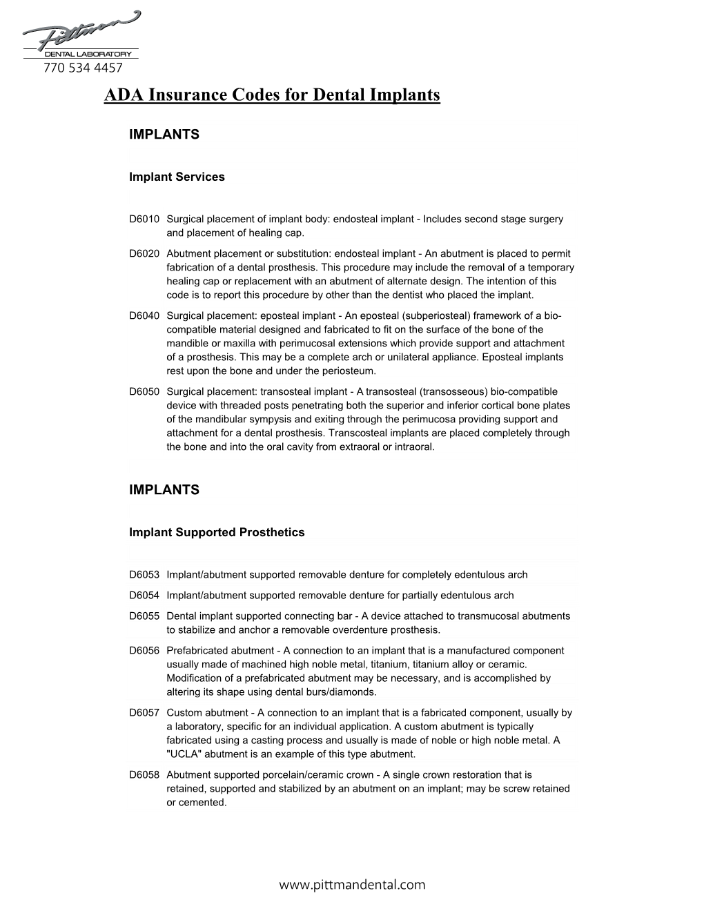 ADA Insurance Codes for Dental Implants DocsLib