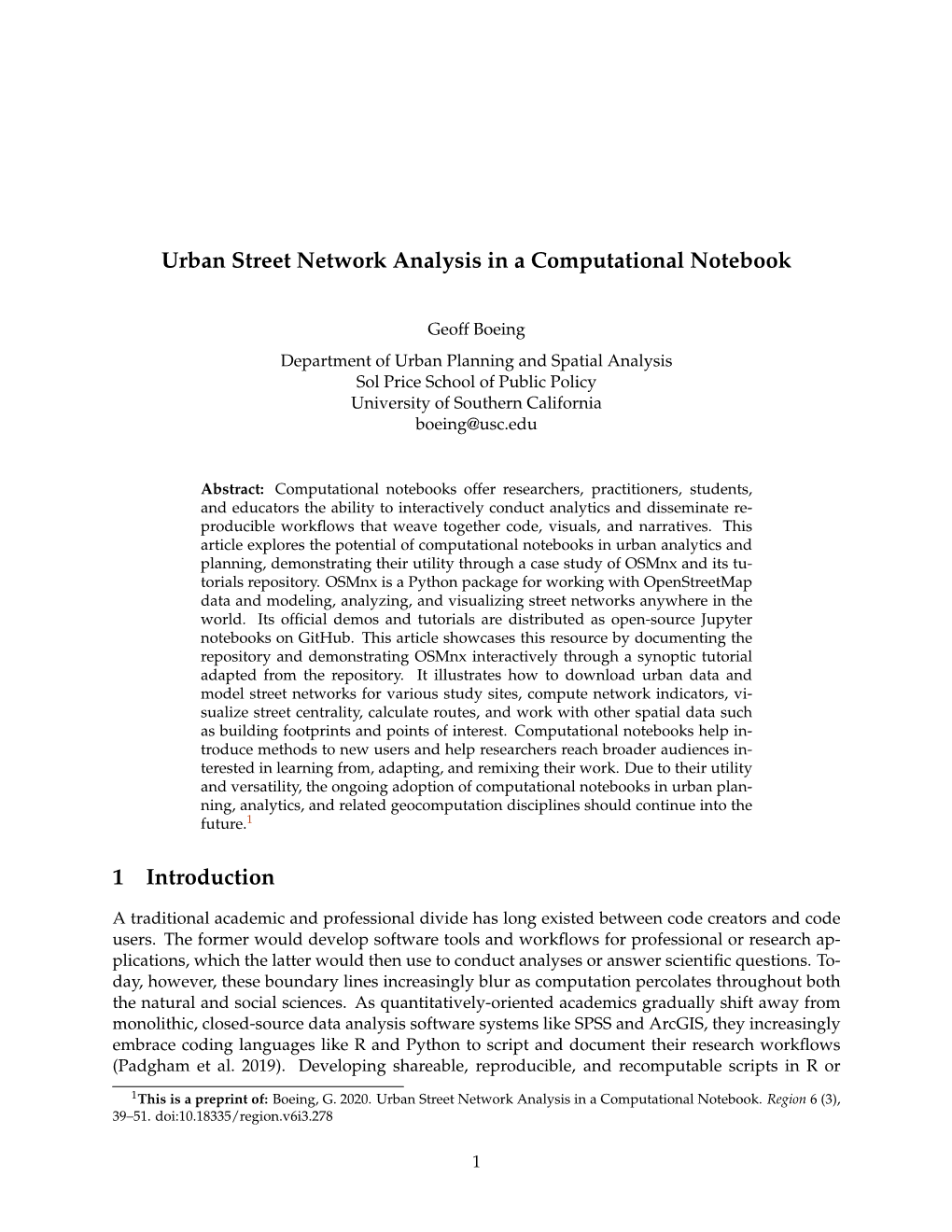 Urban Street Network Analysis in a Computational Notebook