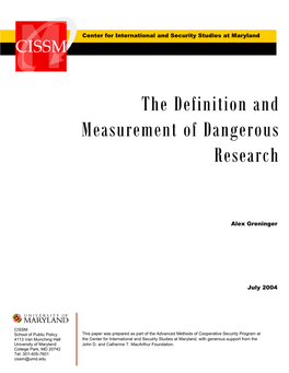 The Definition and Measurement of Dangerous Research