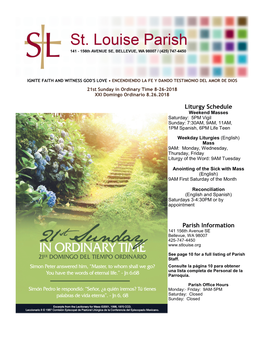Liturgy Schedule Parish Information