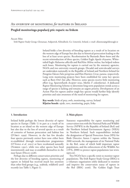 An Overview of Monitoring for Raptors in Ireland Pregled Monitoringa Populacij Ptic Roparic Na Irskem