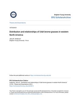 Distribution and Relationships of Utah Brome Grasses in Western North America