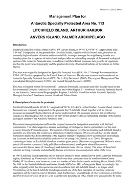 Management Plan for Antarctic Specially Protected Area No. 113 LITCHFIELD ISLAND, ARTHUR HARBOR ANVERS ISLAND, PALMER ARCHIPELAGO