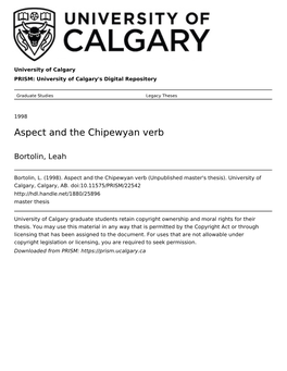 Aspect and the Chipewyan Verb