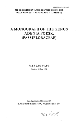 A Monograph of the Genus Adeniaforsk. (Passifloraceae)