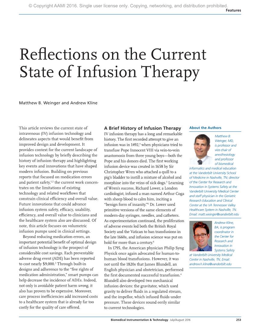 Reflections on the Current State of Infusion Therapy