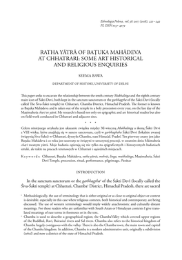 Ratha Yātrā of Bațuka Mahādeva at Chhatrari: Some Art Historical and Religious Enquiries