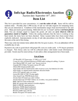 Infoage Radio/Electronics Auction Item List