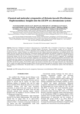 Classical and Molecular Cytogenetics of Belontia Hasselti (Perciformes: Osphronemidae): Insights Into the ZZ/ZW Sex Chromosome System