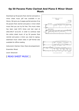 Op 50 Pavane Flute Clarinet and Piano E Minor Sheet Music