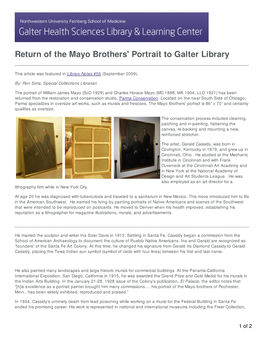 Return of the Mayo Brothers' Portrait to Galter Library