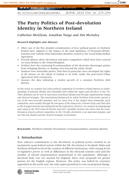 The Party Politics of Postdevolution Identity in Northern Ireland