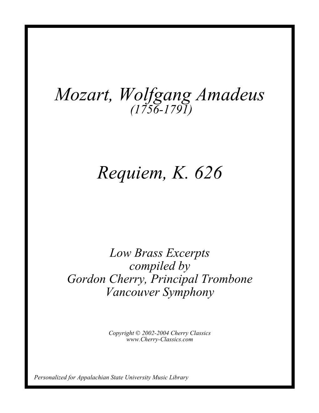 Mozart, Wolfgang Amadeus Requiem, K