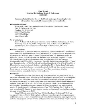 1 Final Report Saratoga Horticultural Research Endowment 2013-2015