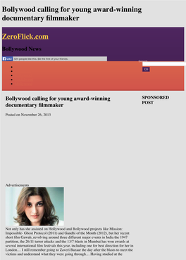 Bollywood Calling for Young Award-Winning Documentary ﬁlmmaker