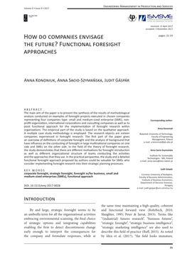 How Do Companies Envisage the Future? Functional Foresight