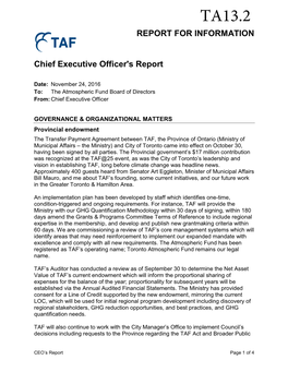 REPORT for INFORMATION Chief Executive Officer's Report