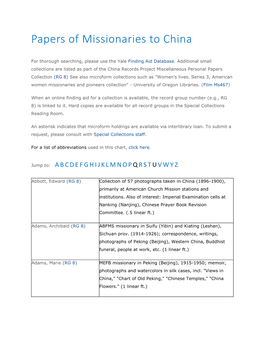 Papers of Missionaries to China