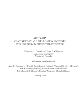 Auto-07P : Continuation and Bifurcation Software for Ordinary Differential Equations